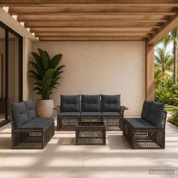 Ensemble de canap&eacute; de jardin 8 pcs Gris polyrotin