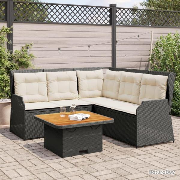 Salon de jardin 4 pcs avec coussins Noir R�sine tress�e