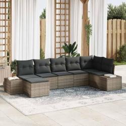 Ensemble de canap&eacute; de jardin avec coussin 7 pcs Gris polyrotin
