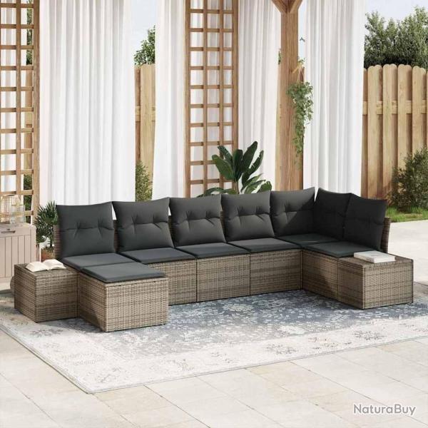 Ensemble de canap� de jardin avec coussin 7 pcs Gris polyrotin
