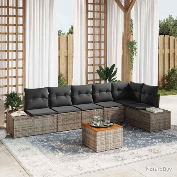 Ensemble de canap� de jardin avec coussin 7 pcs Gris polyrotin