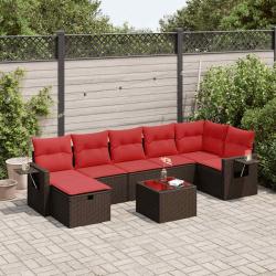 Salon de jardin 8 pcs avec coussins marron r&eacute;sine tress&eacute;e