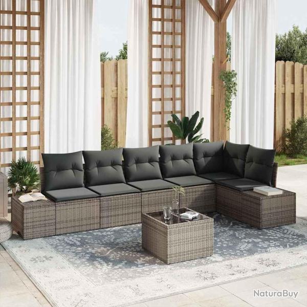 Ensemble de canap� de jardin avec coussin 7 pcs Gris polyrotin