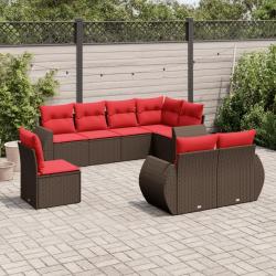 Ensemble de canap&eacute; de jardin 8 pcs avec coussins marron r&eacute;sine tress&eacute;e