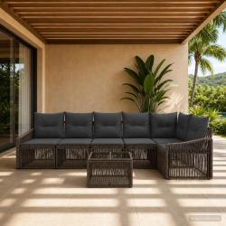 Ensemble de canap&eacute; de jardin 7 pcs Gris polyrotin