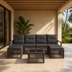 Ensemble de canap&eacute; de jardin 7 pcs Gris polyrotin