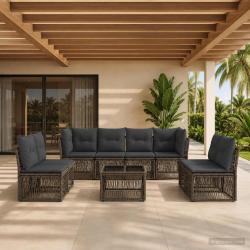 Ensemble de canap&eacute; de jardin 9 pcs Gris polyrotin