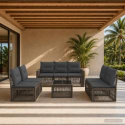 Ensemble de canap&eacute; de jardin 8 pcs Gris et Gris fonc&eacute; polyrotin