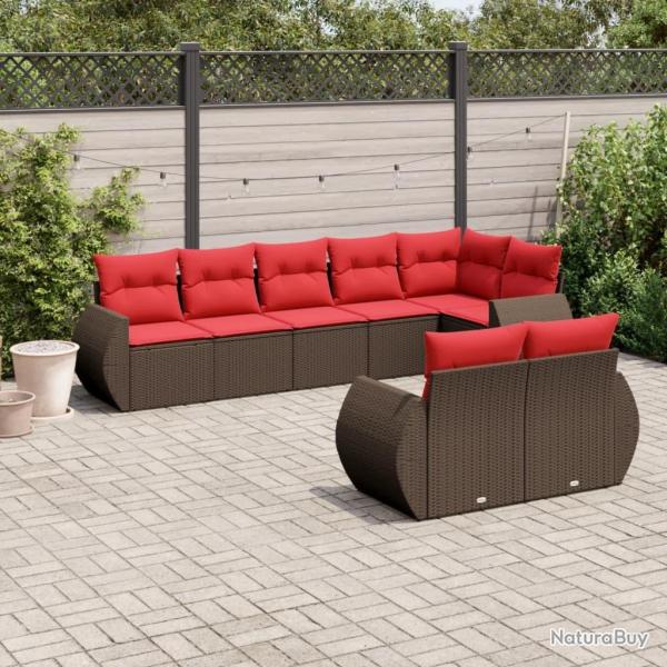 Ensemble de canap� de jardin 8 pcs avec coussins marron r�sine tress�e