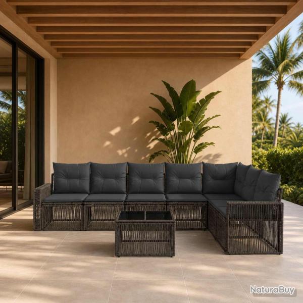 Ensemble de canap� de jardin 8 pcs Gris et Gris fonc� polyrotin
