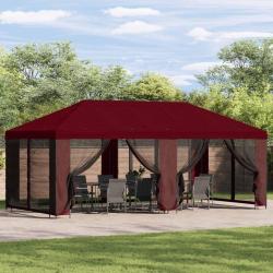Gazebo avec murs lat&eacute;raux 6 x 3 m Bordeaux Polyester et Acier