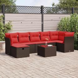 Salon de jardin 8 pcs avec coussins marron r&eacute;sine tress&eacute;e