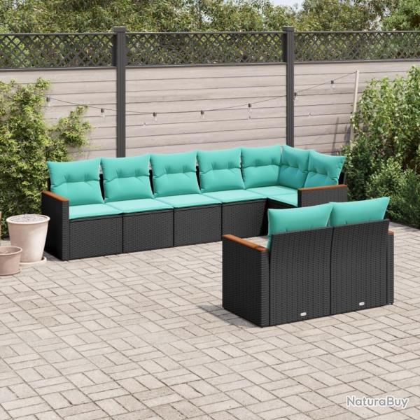 Salon de jardin 8 pcs avec coussins noir r�sine tress�e