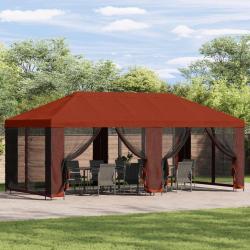Gazebo avec murs lat&eacute;raux 6 x 3 m Terre cuite