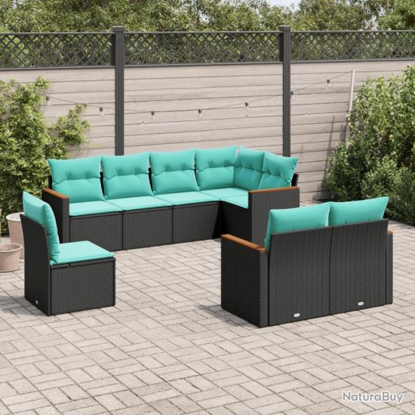Salon de jardin 8 pcs avec coussins noir r�sine tress�e