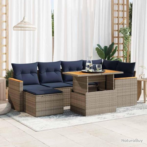 Salon de jardin avec coussins 7 pcs gris r�sine tress�e