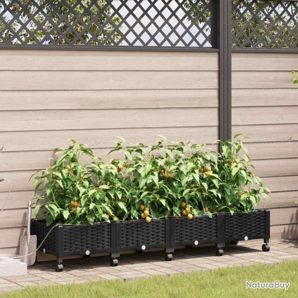 Porte-plante de jardin avec irrigation et roues 4 pc Noir PP