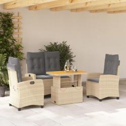 Ensemble &agrave; manger de jardin coussins 4 pcs beige r&eacute;sine tress&eacute;e
