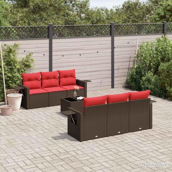 Ensemble de canap� de jardin 7 pcs avec coussins marron r�sine tress�e