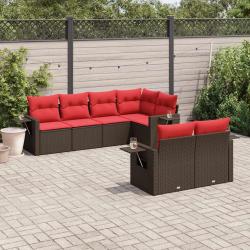 Ensemble de canap&eacute; de jardin 7 pcs avec coussins marron r&eacute;sine tress&eacute;e