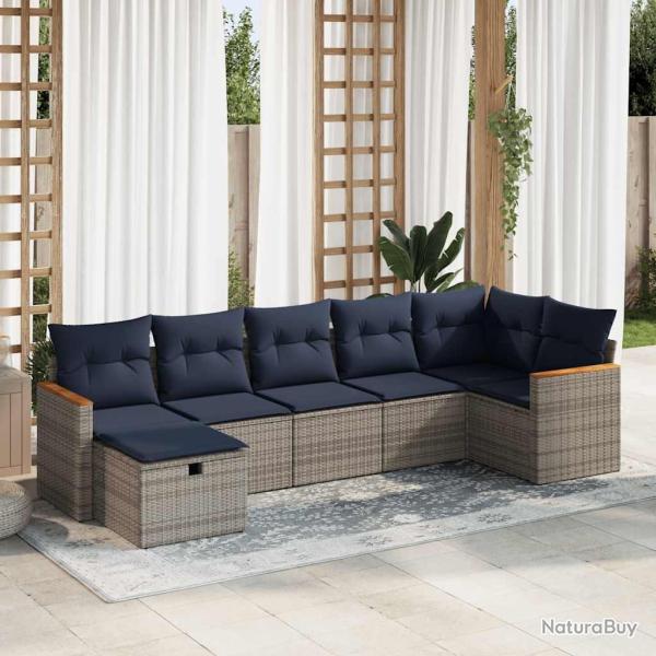 Salon de jardin avec coussins 7 pcs gris r�sine tress�e