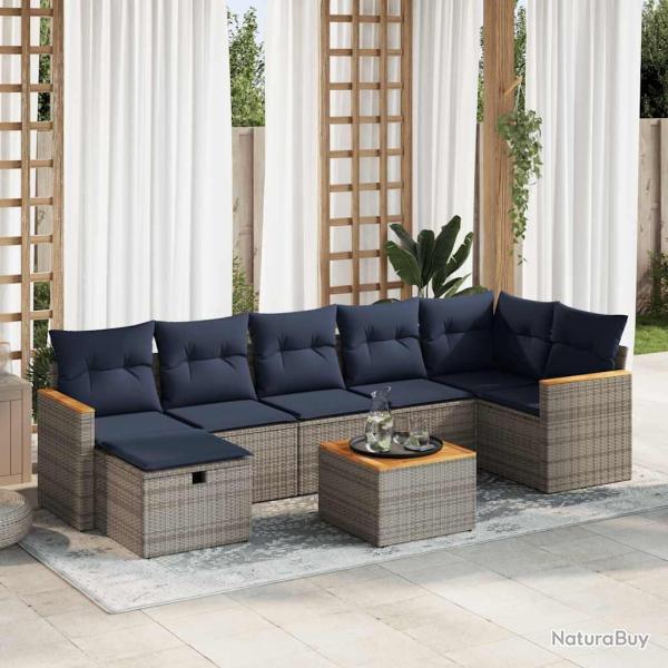 Salon de jardin 8 pcs avec coussins gris r�sine tress�e