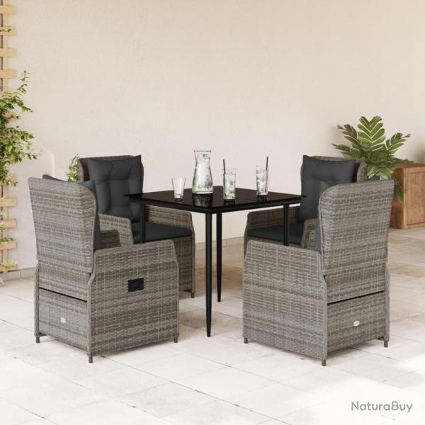 Ensemble � manger de jardin 5 pcs coussins gris r�sine tress�e