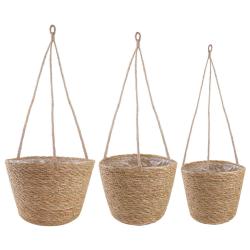Paniers &agrave; plantes en herbe de mer 3 pcs Naturel &Oslash;26 x 19 cm