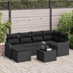 Ensemble de canap&eacute; de jardin avec coussin 7 pcs Noir Poly rotin