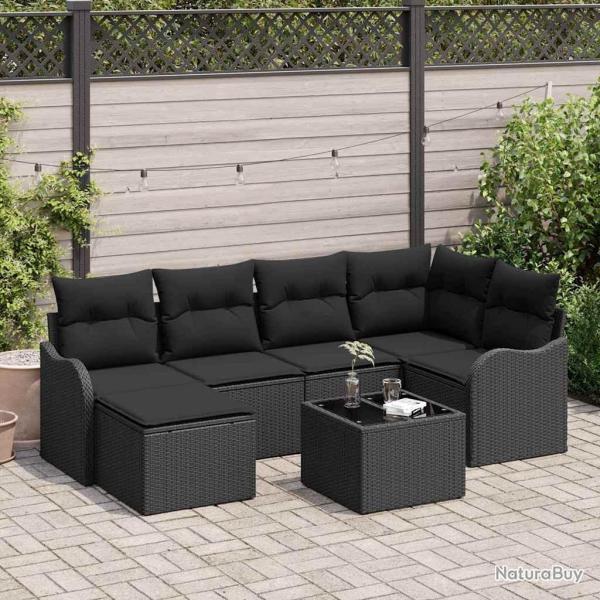 Ensemble de canap� de jardin avec coussin 7 pcs Noir Poly rotin
