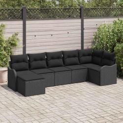 Ensemble de canap&eacute; de jardin avec coussin 7 pcs Noir Poly rotin