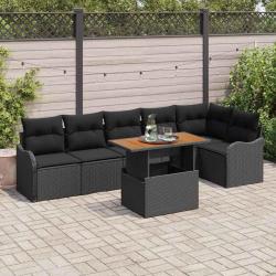 Ensemble de canap&eacute; de jardin 7 pcs Noir Poly rotin