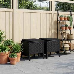 Pouf de Jardin 2 Pi&egrave;ce Noir 38 x 38 x 45 cm Rotin PE
