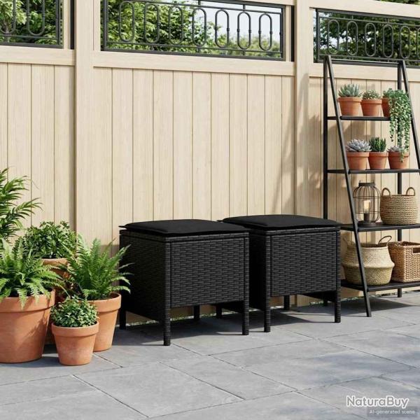 Pouf de Jardin 2 Pi�ce Noir 38 x 38 x 45 cm Rotin PE