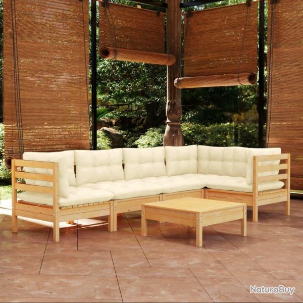 Salon de jardin 6 pcs avec coussins cr�me bois de pin