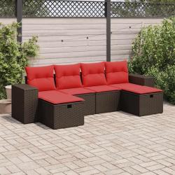 Salon de jardin avec coussins 6 pcs marron r&eacute;sine tress&eacute;e