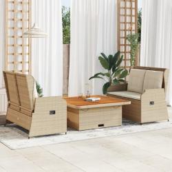 Salon de jardin avec coussins 3 pcs beige r&eacute;sine tress&eacute;e