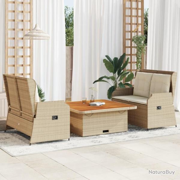 Salon de jardin avec coussins 3 pcs beige r�sine tress�e