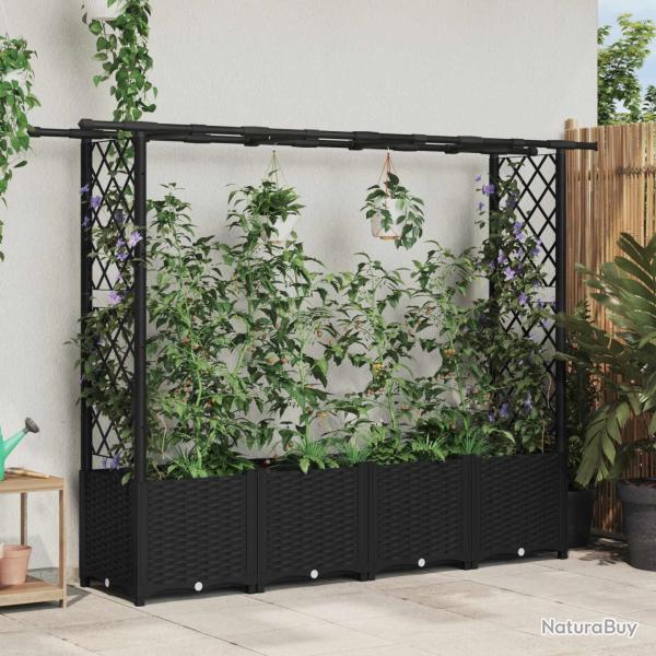 Lit �lev� avec Treillis et Toit Noir 203 x 40 x 136 cm PP