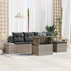Ensemble de canap&eacute; de jardin avec coussin 6 pcs Gris polyrotin