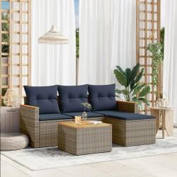 Ensemble de canap&eacute; de jardin 5 pcs avec coussins gris r&eacute;sine tress&eacute;e