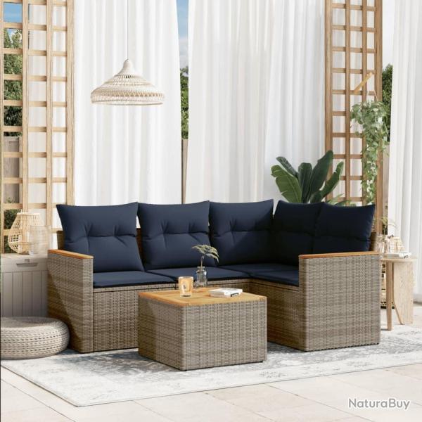 Ensemble de canap� de jardin 5 pcs avec coussins gris r�sine tress�e