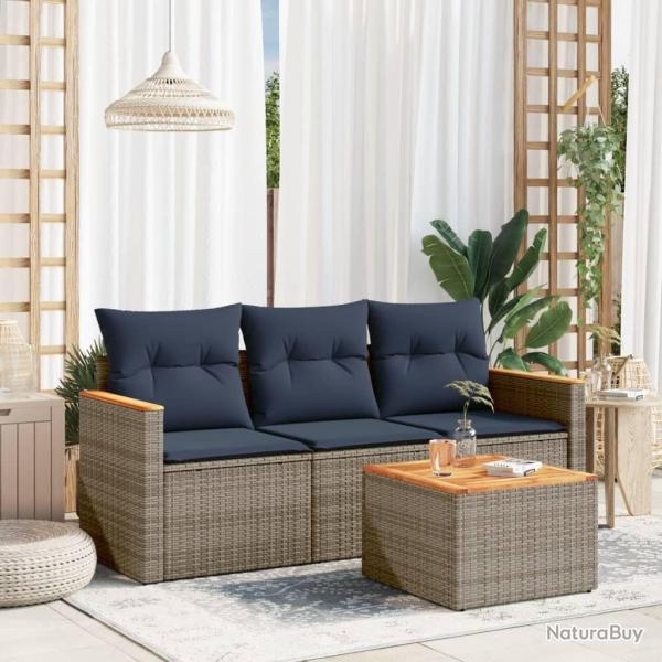 Ensemble de canap� de jardin 4 pcs avec coussins gris r�sine tress�e