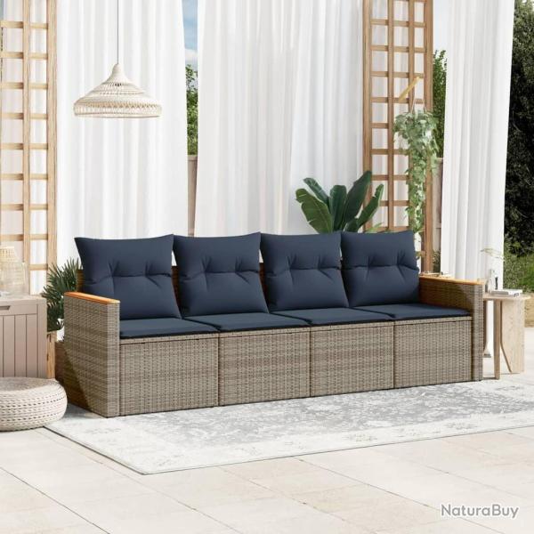 Ensemble de canap� de jardin 4 pcs avec coussins gris r�sine tress�e