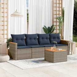 Ensemble de canap&eacute; de jardin 5 pcs avec coussins gris r&eacute;sine tress&eacute;e