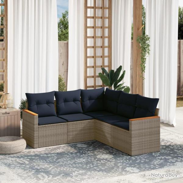Ensemble de canap� de jardin 5 pcs avec coussins gris r�sine tress�e