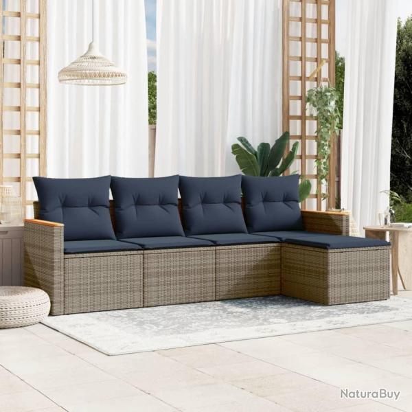 Ensemble de canap� de jardin 5 pcs avec coussins gris r�sine tress�e