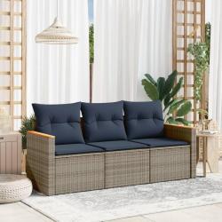 Ensemble de canap&eacute; de jardin 3 pcs avec coussins gris r&eacute;sine tress&eacute;e