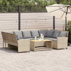 Canap&eacute; de jardin avec coussins beige r&eacute;sine tress&eacute;e