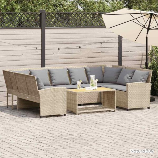Canap� de jardin avec coussins beige r�sine tress�e